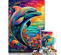 Puzzle Adulte Dauphin psychédélique 1000 pièces pour Adultes et Adolescents, pour Passer Un Bon Moment à la Maison et améliorer l'amour Entre Couples 50x75cm