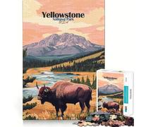 Puzzle Adulte de 1000 pièces avec Affiche du Parc National de Yellowstone,Jeu de Stimulation Cognitive,Design ajusté sans Espace,Cadeau d'anniversaire,Casse-tête (50x75cm)