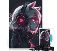 Puzzle Adulte de 1000 pièces avec Une Fille Anime et Un Chat et Un Casque Audio (50x75cm) Jeu de réflexion Cadeau Découpe de Haute précision Activité relaxante à Faire en Groupe à l'intérieur