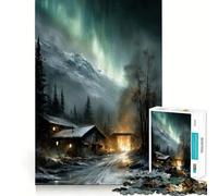 Puzzle Adulte de 1000 pièces Cabane d'hiver sous Les aurores boréales,Jeu de mémoire et de découpage de Haute précision,activité Manuelle Calme pour se détendre et Faire Travailler Ses méninges