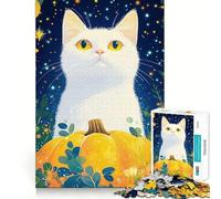 Puzzle Adulte de 1000 pièces Chat et Citrouille Jeu de logique à pièces ajustées,idéal pour des Moments de détente et de Plaisir,Cadeau d'anniversaire Amusant (38x52cm)