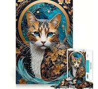 Puzzle Adulte de 1000 pièces Chat Kintsugi Jeu de logique à pièces ajustées,Ambiance chaleureuse et Amusante,Cadeau d'anniversaire Original (38x52cm)