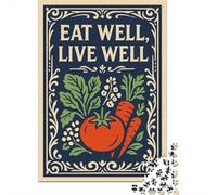 Puzzle Adulte De 1000 Pièces, Eat Well, Live Well Illustration, 38x26cm/1000pcs, Pièces Blanches Faciles À Trier; pour Un W nd Paisible À La Maison