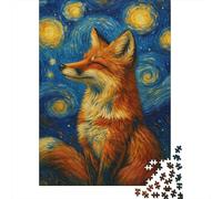 Puzzle Adulte De 1000 Pièces, Fox in Starry Night Style, 70x50cm/1000pcs, pour Les Amateurs De Défis Détaillés; Pièces Lisses en Carton Blanc