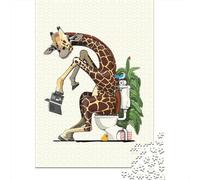 Puzzle Adulte De 1000 Pièces, Giraffe Using The Toilet, 70x50cm/1000pcs; Activité Posée pour Les Soirées Calmes; Carton Blanc pour Un Tri Facile