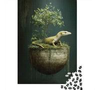 Puzzle Adulte De 1000 Pièces, Lizard on Floating Island with Tree, 38x26cm/1000pcs; Activité Posée pour Les Soirées Calmes; Carton Blanc pour Un Tri Facile