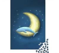 Puzzle Adulte De 1000 Pièces, Lonely Whale and Moon, 70x50cm/1000pcs; Pièces Blanches Peu Poussiéreuses; Cadeau De Crémaillère pour La Maison