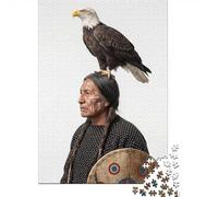 Puzzle Adulte De 1000 Pièces, Native American Man with Eagle and Shield, 38x26cm/1000pcs, Carton Blanc Lisse pour Un Tri Simple; Loisir De Table pour La Famille