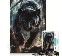 Puzzle Adulte de 1000 pièces Panthère Noire dans la forêt,Finitions soignées,Jeu de réflexion,Divertissement Facile,décoration de Noël (38x52cm)