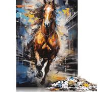 Puzzle adulte de 1000 pièces: peinture d'un cheval au galop. Puzzle en carton pour adultes. Plaisir familial. 38 x 26 cm/1000 pièces.