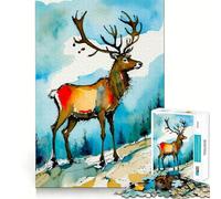 Puzzle Adulte de 1000 pièces représentant des Rennes en Hiver à l'aquarelle Jeu de réflexion Cadeau Découpe de Haute précision Activité relaxante à Faire en Groupe à l'intérieur (38x26cm)