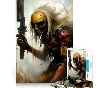 Puzzle Adulte de 1000 pièces représentant Un Guerrier Post-apocalyptique armé d'un Fusil Jeu de réflexion et de détente Cadeau Artistique (38x52cm)