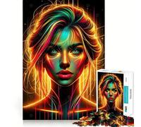 Puzzle Adulte de 1000 pièces représentant Un Portrait illuminé au néon (38x52cm), Un Jouet Anti-Stress à la découpe précise et de Collection