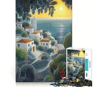 Puzzle adulte de 1000 pièces représentant un village balnéaire au coucher du soleil style pointilliste Idéal pour se détendre et résoudre des énigmes mentales Un cadeau pour les fêtes de fin d'année !