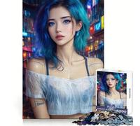 Puzzle Adulte de 1000 pièces représentant Une Fille Cyberpunk dans Une Ville néon sous la Pluie (38x26cm) Idéal pour développer sa mémoire, se détendre en Toute tranquillité et créer Un Cadeau Unique