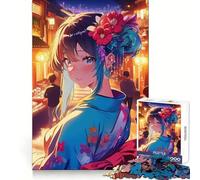 Puzzle Adulte de 1000 pièces représentant Une Fille d'anime en Kimono dans Une Rue de Tokyo Découpe précise Idéal pour Un Cadeau (50x75cm)