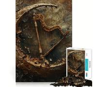 Puzzle Adulte de 1000 pièces représentant Une Harpe Antique et des hiéroglyphes,Jeu de Stimulation Cognitive sans Espace,Design ajusté,Cadeau d'anniversaire,Casse-tête (38x52cm)
