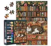 Puzzle Adulte de 1000 Pièces - Un Chat Élégant allongé devant une Bibliothèque sur le Canapé DIY1000 Pièces Puzzle Adultes (Puzzle Chaton Mignon ) 70x50cm