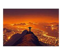 Puzzle Adulte de 200(35x25cm) pièces, Vue Nocturne de Rio de Janeiro : Christ Rédempteur surplombant Montagnes et mer, Tableau décoratif Artistique