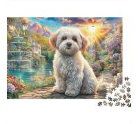 Puzzle Adulte Difficile 1000 Pièces, Chien Coloré dans Une Rue de Graffiti, Chien Blanc Fluffy dans Une Ville Féerique, Premium Épais Robustes Haute Qualité, Antistress Jeu 52x38cm