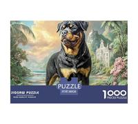 Puzzle Adulte Difficile 1000 Pièces en Papier Recy hien Noir et Fauve dans Une Prairie, Jeu Familial Complexe et Stimulant, 38x26cm