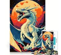 Puzzle Adulte Dragon Blanc Rugissant sous la Pleine Lune 1000 pièces,Jeu de réflexion,Cadeau,découpe de Haute précision,activité relaxante à Faire en Groupe à l'intérieur (38x52cm)