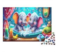 Puzzle Adulte Éducatif Éléphant Deux Bébés Éléphants dans Une Baignoire 1000 pièces Jeux Déco Maison 52x38cm 1000 pièces