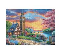 Puzzle Adulte Église Tour de l'horloge Champ de Fleurs Rural Campagne Sauvage 500 Pièces De Qualité Amusant Créatif Et Captivant Parfait pour Hobby Et Détente 500 PCS（52×38cm）