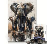 Puzzle Adulte Éléphants Aquarelle 1000 pièces Détente et mémoire Assemblage sécurisé Cadeau de Noël Chaleureux (38x52cm)