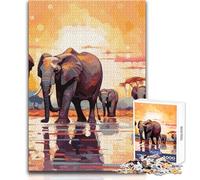 Puzzle Adulte Éléphants au Coucher du Soleil en Afrique - 1000 pièces - Jeu d'éveil et de réflexion Amusant - Idée Cadeau Originale - Dimensions:50x75cm