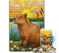 Puzzle Adulte en Bois Capybara by The Lake at Sunset, 300 PCS