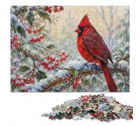 Puzzle Adulte en Bois, Cardinal on Snowy Pine Branch, 300 pièces | Pour les passionnés : Cadeau puzzle : activité puzzle en famille, moment puzzle seul ou à plusieurs.