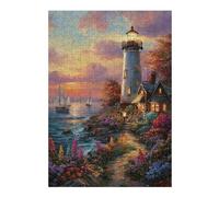 Puzzle Adulte en Bois Coastal Lighthouse Sunset Scene-1, Format 300 PCS | Cadeau loisir pour fan de puzzle avec loisir manuel en intérieur sur plusieurs sessions.
