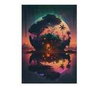 Puzzle Adulte en Bois Island Retreat Under A Giant Moon -1, Format 300 PCS