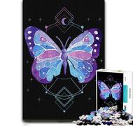 Puzzle Adulte en Bois Mystical Watercolor Butterfly Wall Art ｜ Celestial Geometric Gothic Nature Poste, 300 PCS