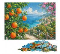 Puzzle Adulte en Bois, Orange Tree and Wave Illustration, 1000 pièces | Un moment puzzle à partager: une organisation plus simple des pièces à son propre rythme.