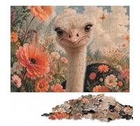 Puzzle Adulte en Bois, Ostrich Portrait with Floral Background, 500 pièces | Une activité puzzle flexible - un montage clair zone par zone le w nd.