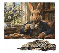 Puzzle Adulte en Bois, Rabbit Gentleman Tea Time, 1000 pièces | Défi commun pour les proches avec activité d'intérieur le w nd à son propre rythme.
