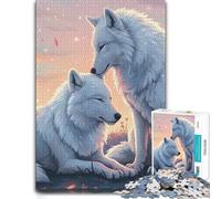 Puzzle Adulte en Bois Two White Wolves in Pastel Landscape, 300 PCS