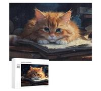 Puzzle Adulte en Bois Whiskered Whiskers The Curious Cat's Book Adventure, Format 300 PCS