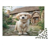 Puzzle Adulte en Papier recyclé, 1000 pièces, Motif Chien Mignon Devant Une chaumière, 52 x 38 cm, idéal pour la décoration Murale et Les Cadeaux.