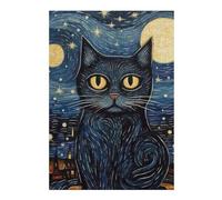 Puzzle Adulte en Plusieurs Pièces Cat Starry Night Puzzle Familial : Un Défi Difficile, Un pour Les Amis Et La Famille 38x26cm/1000pcs