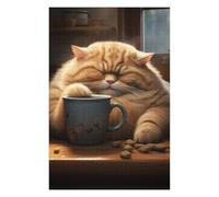 Puzzle Adulte en Plusieurs Pièces Fat Coffee Cat Animal Puzzle Familial : Un Défi Difficile, Un pour Les Amis Et La Famille 75x50cm/1000pcs