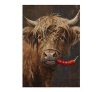 Puzzle Adulte en Plusieurs Pièces Highland Cow Red Pepper Puzzle Familial : Un Défi Difficile, Un pour Les Amis Et La Famille 38x26cm/1000pcs