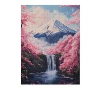 Puzzle Adulte en Plusieurs Pièces Mountain Fuji Waterfall Sakura Puzzle Familial : Un Défi Difficile, Un pour Les Amis Et La Famille 52x38cm/1000pcs