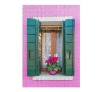 Puzzle Adulte en Plusieurs Pièces Window on Pink House Italy Puzzle Familial : Un Défi Difficile, Un pour Les Amis Et La Famille 38x26cm/1000pcs