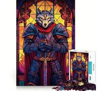 Puzzle Adulte en vitrail Chevalier Loup 1000 pièces,Jeu de mémoire Amusant,Assemblage Stable,pièces Qui ne bougent Pas,Format Compact,idéal pour des Moments de Jeu en Famille (50x75cm)