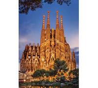 Puzzle Adulte Espagne Temple Sagrada família la Nuit - 1000 Pieces - Set Collection Monument Barcelone + 1 Carte Tigre - eglise