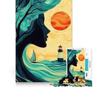 Puzzle Adulte Femme,Arbre et Mer 1000 pièces Jeu de mémoire Amusant Assemblage Stable Pièces Qui ne bougent Pas Format Compact Idéal pour des Moments de Jeu en Famille (50x75cm)