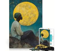 Puzzle Adulte Femme contemplant la Lune,1000 pièces,Jeu de Stimulation Cognitive,sans Espace,Assemblage précis,Cadeau d'anniversaire,Casse-tête (50x75cm)